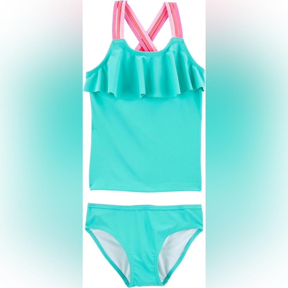 Carter's Girls' 2-Piece Swimwear Set (size 10, Turquoise Ruffle/Cross Strap)